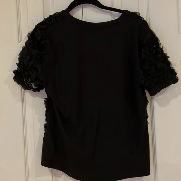 H&M  black floral textured patterned short-sleeve top blouse Sz M - Picture 10 of 11
